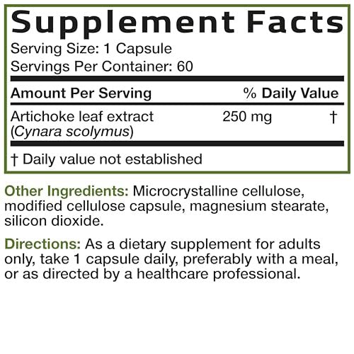 Bronson Artichoke Leaf Extra Strength Supports Healthy Digestion Healthy Liver Function, Non-GMO, 60 Vegetarian Capsules - görsel 9