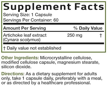 Bronson Artichoke Leaf Extra Strength Supports Healthy Digestion Healthy Liver Function, Non-GMO, 60 Vegetarian Capsules