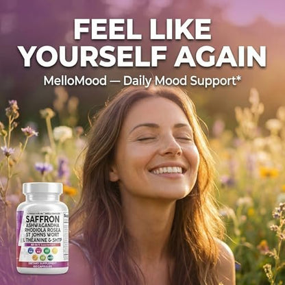 Clean Nutraceuticals Saffron Supplements Extract 100mg + Ashwagandha L-Theanine 200mg - Mood Support Ginkgo Biloba, St. John's Wort, Rhodiola Rosea & 5-HTP Capsules Pills Men Women