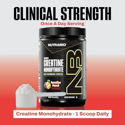 NutraBio Pure Micronized Creatine Monohydrate Powder Supplement, Paradise Punch (300g) - Supports Bulk Muscle Energy, Recovery, and Strength - HPLC Tested Creatine Powder for Men and Women