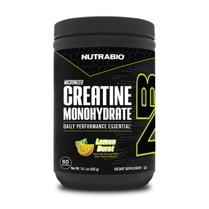 NutraBio Pure Micronized Creatine Monohydrate Powder Supplement, Lemon Burst, 300g - Supports Bulk Muscle Energy, Recovery, and Strength - HPLC Tested Creatine Powder Supplement for Men and Women