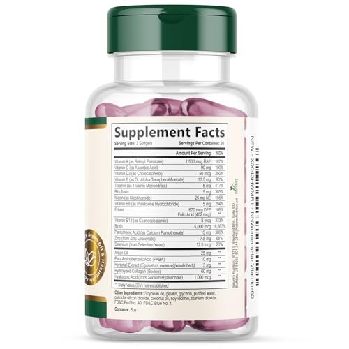 Hair Skin and Nails Vitamins for Hair Growth - Biotin 5000mcg Per Serving - Extra Strength Collagen, Argan Oil & Hyaluronic Acid - Best Beauty Supplement for Women & Men - USA Bottled - 60 Softgels - görsel 16