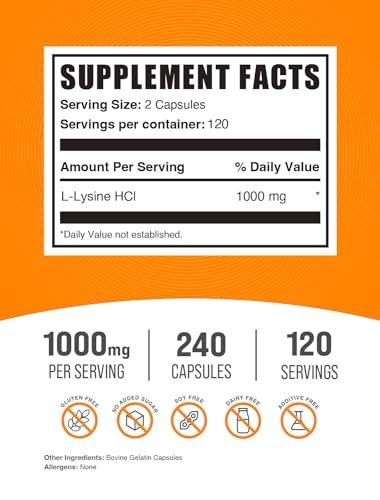 L-Lysine HCl Capsules 1000mg - Immune Support Supplement, 240 Count
