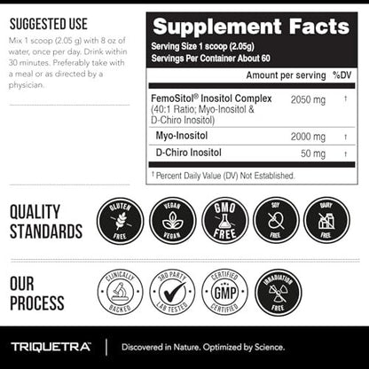 FemoSitol Inositol Powder | Myo-Inositol & D-Chiro Inositol Complex - Clinically Proven 40:1 Ratio (Vitamin B8) | Hormonal Balance & Healthy Ovarian Function Support (123 gram – 60 Servings)