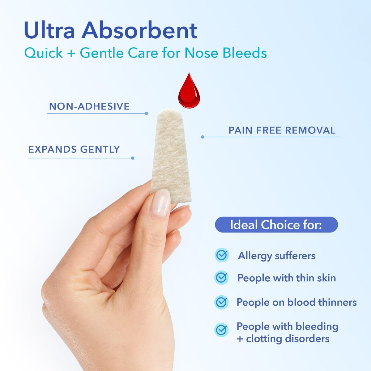 AllaQuix Nose Bleed Stopper – Hemostatic Gauze Plugs Made with Calcium Alginate (Box of 12) – Fast Relief for Nosebleeds | Highly Absorbent, Soft, Sterile, Safe for Blood Thinners - görsel 7