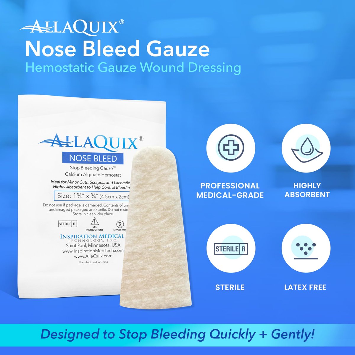 AllaQuix Nose Bleed Stopper – Hemostatic Gauze Plugs Made with Calcium Alginate (Box of 12) – Fast Relief for Nosebleeds | Highly Absorbent, Soft, Sterile, Safe for Blood Thinners - görsel 9