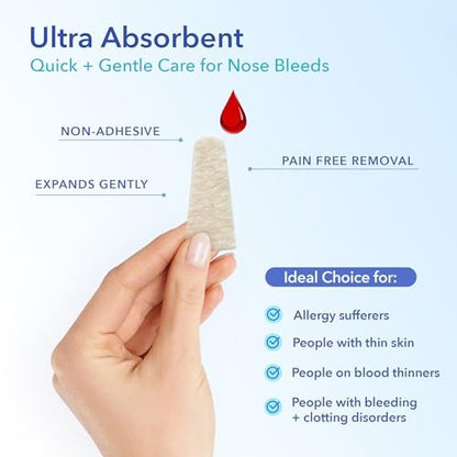 AllaQuix Nose Bleed Stopper – Hemostatic Gauze Plugs Made with Calcium Alginate (Box of 12) – Fast Relief for Nosebleeds | Highly Absorbent, Soft, Sterile, Safe for Blood Thinners