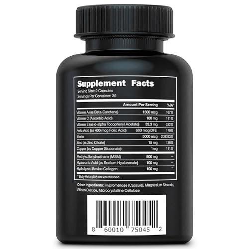 Vital Vitamins Biotin Complex Pills - with Hyaluronic Acid, MSM, Collagen, & Vitamin C - Supplement for Hair, Skin, & Nails - 60 Capsules - görsel 17