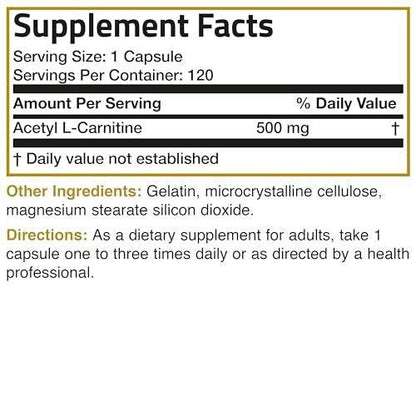 Bronson Acetyl L-Carnitine 500 mg High Potency Amino Acid – Non-GMO, 120 Capsules