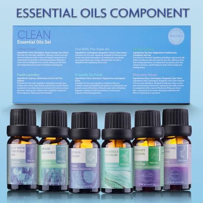 Wecona Essential Oils for Laundry - 100% Pure Essential Oils for Diffusers for Home, 6x10ml (Clean) - Aromatherapy Oils for Humidifiers, Wool Dryer Balls, Clean Linen