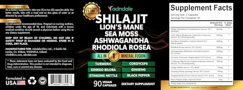 Adndale Shilajit for Men and Women. Pure Himalayan Organic Shilajit Capsules with Sea Moss Ashwagandha Rhodiola Rosea Lion’s Mane. 90 Count - görsel 15