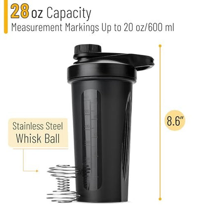 Mr. Pen Shaker Bottle for Protein Mixes with Twist Cap, 28 oz, Black Protein Shaker Bottle with Wire Whisk Ball