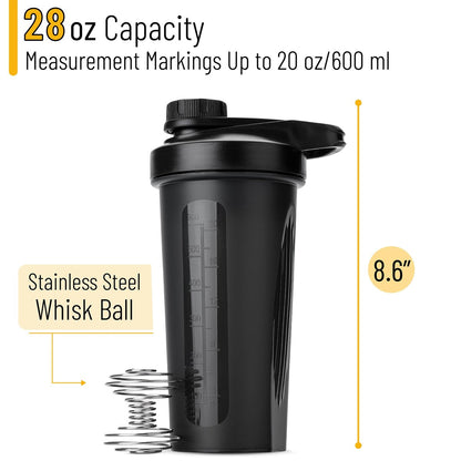 Mr. Pen Shaker Bottle for Protein Mixes with Twist Cap, 28 oz, Black Protein Shaker Bottle with Wire Whisk Ball