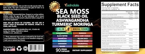 Adndale Sea Moss Capsules - Sea Moss Blend with Ashwagandha, Turmeric & Black Seed Oil - 90 Count - görsel 2