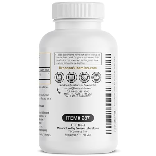 Bronson Acetyl L-Carnitine 500 MG High Potency Amino Acid Non-GMO, 60 Capsules - görsel 10