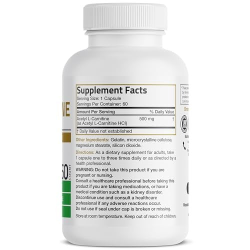 Bronson Acetyl L-Carnitine 500 MG High Potency Amino Acid Non-GMO, 60 Capsules - görsel 8