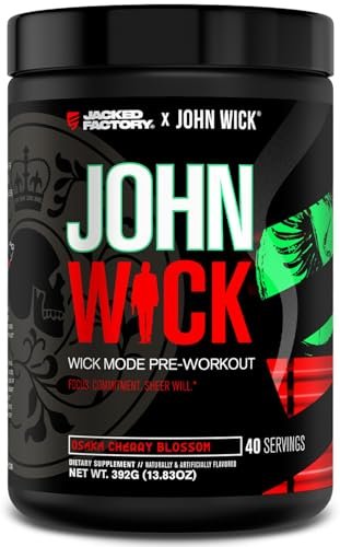 Jacked Factory X John Wick - Wick Mode Pre Workout Powder - Intense Energy, Battle-Ready Focus, Unstoppable Commitment, and Sheer Will - 40 Servings, Osaka Cherry Blossom