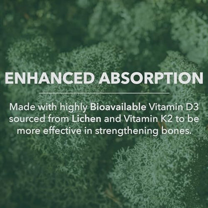 PlantFusion Organic Vegan Vitamin D3 + K2 5,000 IU, 50MCG – Vitamin D Sourced from Plant Based Lichen and Vitamin K2, for Immune Support and Bone Health - 60 Capsules