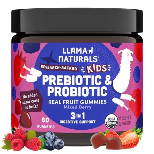 Llama Naturals Kids Probiotic with Prebiotic Fiber, Vegan, Organic Prebiotics and Probiotics Gummies for Gut Health Support, Toddler Real Fruit Gummy Vitamins, No Added Sugar Cane, Mixed Berry, 60 Ct - görsel 12