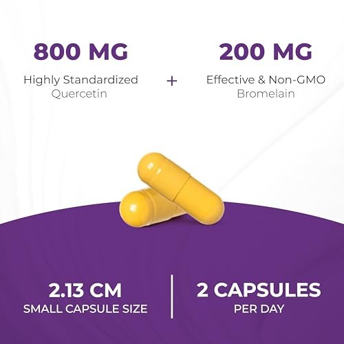 Quercetin with Bromelain Vegetarian Supplement Capsules | 120 Count (1000mg Per Serving 2400 GDU/g) | Supports Healthy Immune System, Helps With Seasonal Allergy Support | High Absorption Antioxidant - görsel 3