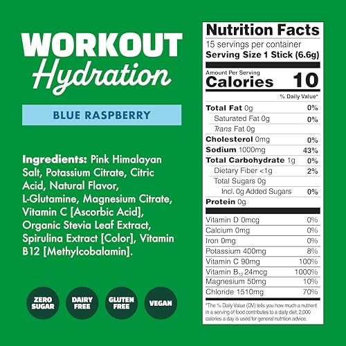 Waterboy Workout Hydration | 2,960mg Sugar Free Electrolyte Powder Packets | L-Glutamine + Vitamins | No Sugar, All Natural, Gluten Free | 15 Drink Stick Mixes (Blue Raspberry) - görsel 2