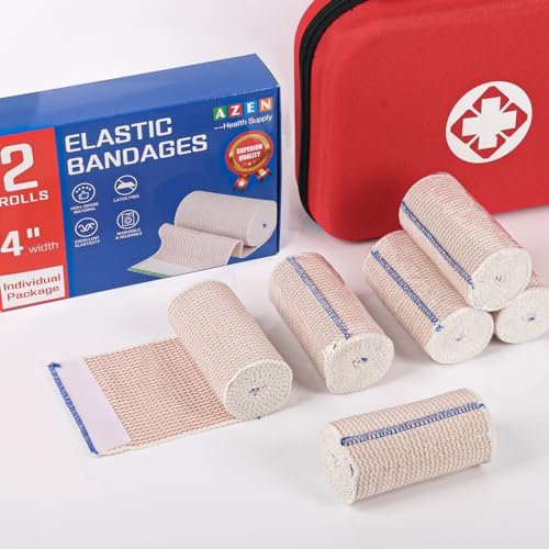 AZEN Premium 2 Pack Elastic Bandage Wrap 4 Inch, Compression Wrap Bandage for Legs, Lymphedema Wraps for Legs, Ankle, Knee, Tummy, Body, Latex-Free
