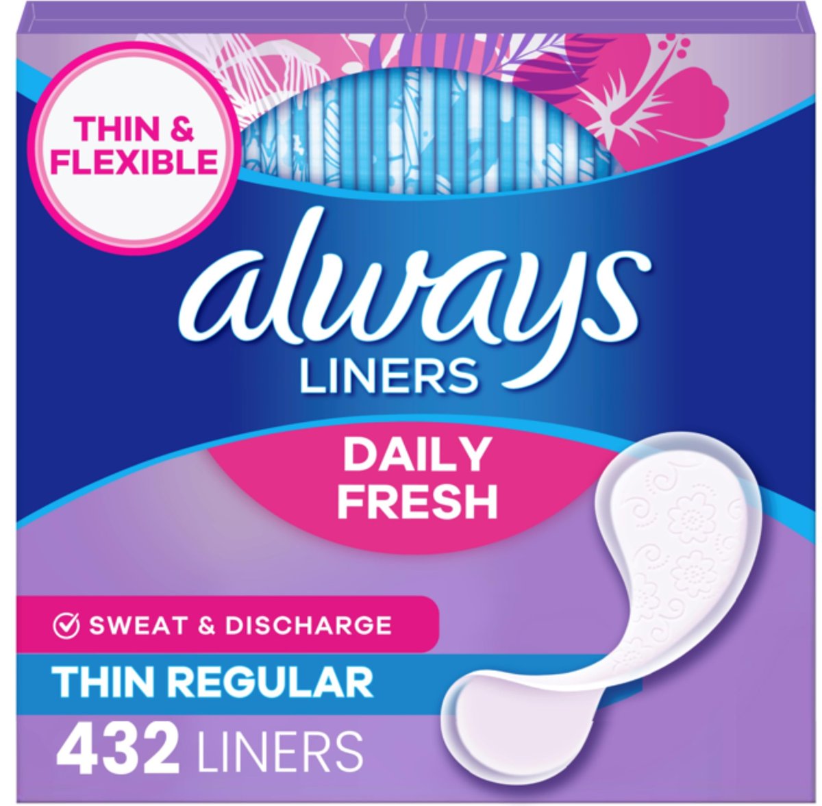 Always Panty Liners for Women Daily Liners, Regular Absorbency, Unscented, 216 Count x 2 (432 Total) - görsel 1
