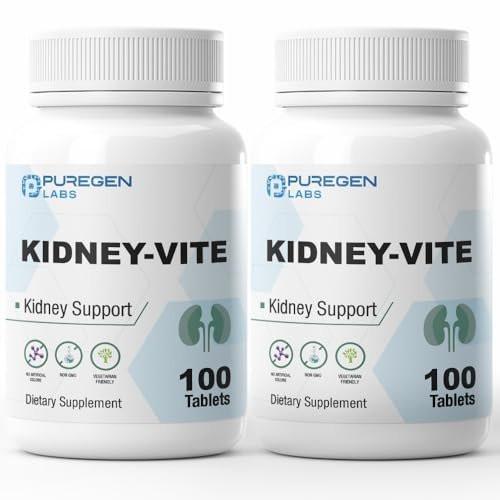 Puregen Labs Kidney-Vite | Premier Kidney, Renal Support | Non-GMO, Gluten-Free, No Artificial Color Additives | 2 Pack – Total 200 Tablets - görsel 1