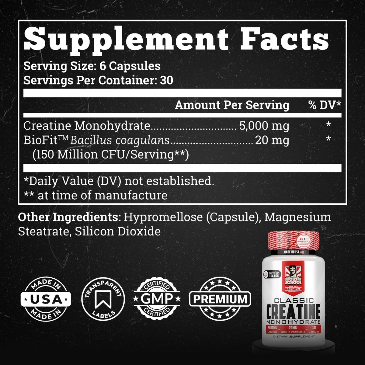 Old School Labs 5000mg Micronized Creatine Monohydrate with BioFit™ Probiotic - No Bloat Post-Recovery for Men & Women Supports Muscle Growth, Strength & Performance - Capsules - görsel 16