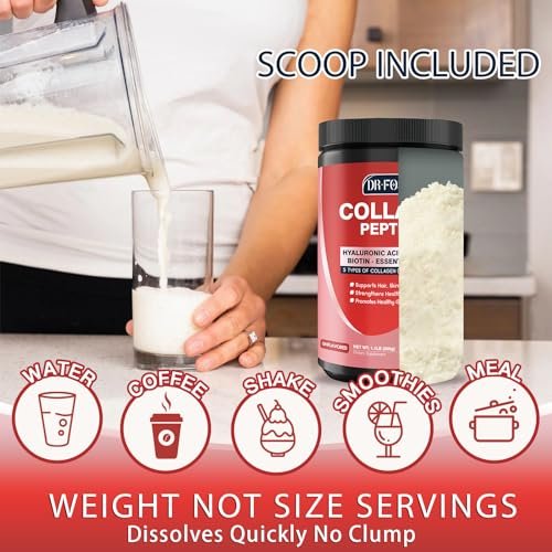 DRFOSTER Multi-Collagen-Peptide-Powder with Probiotics, 50 Servings of Hydrolyzed Collagen Peptides with Hyaluronic Acid, Biotin & Multivitamins - Supports Skin, Hair, Nails Health - görsel 12