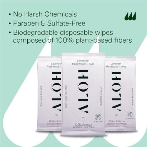 ALH Lavender Rosewood + Aloe Sanitizing Hand Wipes - Clean Hands, Clear Minds - On The Go Sanitizing Wipes for Kids and Adults - Travel Size 3 Pack, 20ct - görsel 8