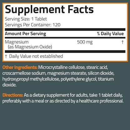 Bronson Magnesium 500 MG Supports Bone & Muscle Health & Nervous System Support - Non-GMO, 120 Vegetarian Tablets
