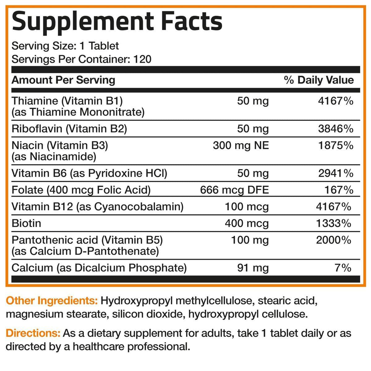 Bronson Super B Vitamin B Complex Sustained Slow Release (Vitamin B1, B2, B3, B6, B9 - Folic Acid, B12) Contains All B Vitamins 120 Tablets - görsel 3