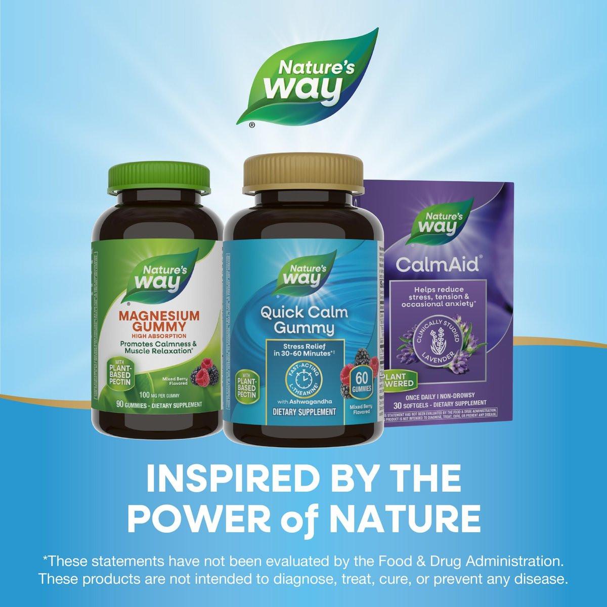 Nature's Way Quick Calm Gummies, L-Theanine for Relaxation*, Fast-Acting, Stress Relief from L-Theanine Within 30-60 Minutes*, with Ashwagandha, Vegetarian, Mixed Berry Flavored, 60 Gummies - görsel 5