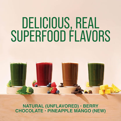 Country Farms Super Greens Chocolate Flavor, 50 Organic Super Foods, USDA Organic Drink Mix (Wheat Grass, Spirulina, Chlorella) Mushrooms & Probiotics, with Fiber, Natural Energy, 30 Servings