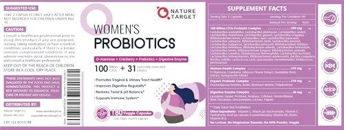 NATURE TARGET Probiotics for Women, 100 Billion CFUs Probiotic with Digestive Enzymes & Prebiotics, Vaginal Probiotics with Cranberry for Urinary Tract Health, pH Balance, 180 Veggie Capsules - görsel 16