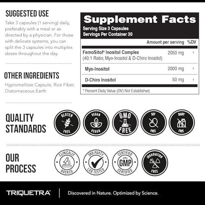 Femositol® Myo-Inositol & D-Chiro Inositol Complex Supplement - Clinically Validated 40:1 Ratio (Vitamin B8)| Hormonal Balance & Healthy Ovarian Function Support (90 Capsules – 30 Servings)