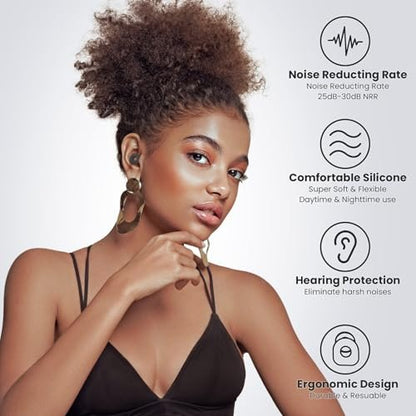 LOETRUY 2 Pairs of Ear Plugs for Sleeping, Reusable Hearing Protection Earplugs with 8 Pairs Ear Tips & One Connector Cord, Soft Ear Plugs for Noise Reduction, Concert, Musician & Work - 25dB-30dB