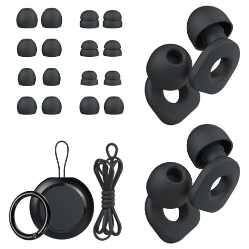 LOETRUY 2 Pairs of Ear Plugs for Sleeping, Reusable Hearing Protection Earplugs with 8 Pairs Ear Tips & One Connector Cord, Soft Ear Plugs for Noise Reduction, Concert, Musician & Work - 25dB-30dB - görsel 2