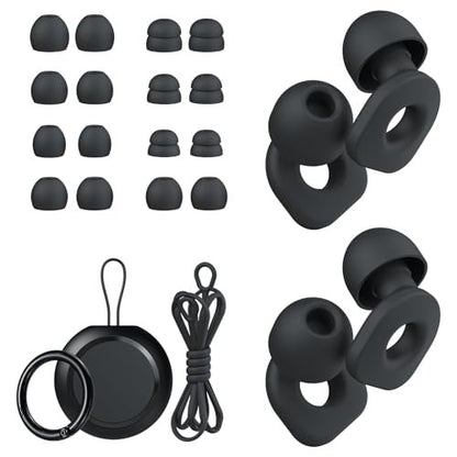 LOETRUY 2 Pairs of Ear Plugs for Sleeping, Reusable Hearing Protection Earplugs with 8 Pairs Ear Tips & One Connector Cord, Soft Ear Plugs for Noise Reduction, Concert, Musician & Work - 25dB-30dB