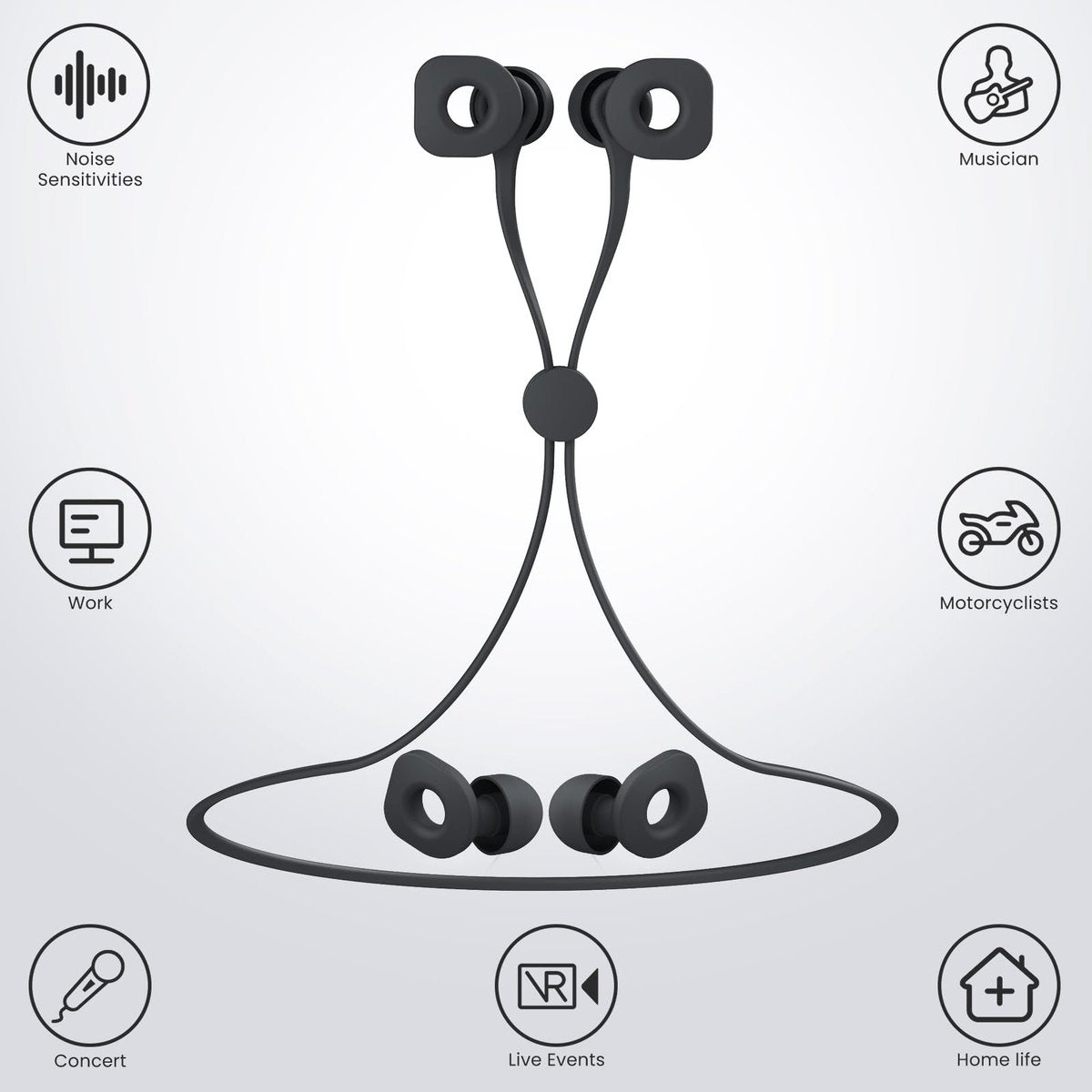 LOETRUY 2 Pairs of Ear Plugs for Sleeping, Reusable Hearing Protection Earplugs with 8 Pairs Ear Tips & One Connector Cord, Soft Ear Plugs for Noise Reduction, Concert, Musician & Work - 25dB-30dB - görsel 3