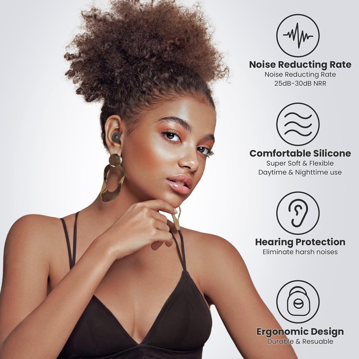 LOETRUY 2 Pairs of Ear Plugs for Sleeping, Reusable Hearing Protection Earplugs with 8 Pairs Ear Tips & One Connector Cord, Soft Ear Plugs for Noise Reduction, Concert, Musician & Work - 25dB-30dB - görsel 9