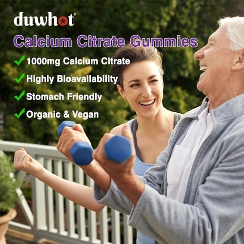 duwhot Calcium Citrate Gummies, Chewable Calcium Citrate 1000mg For Bone, Muscle & Immune Support, High Absorption Calcium Supplements for Women & Men, Kids, Blueberry Flavor, Vegan, Organic, 60 Chews - görsel 11