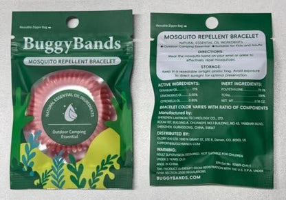 BuggyBands 24 Pack Mosquito Bracelets, Mosquito Bands for Adults and Kids with Individually Wrapped & DEET Free, Natural and Waterproof Wristbands Citronella Bracelets for Camping Hiking