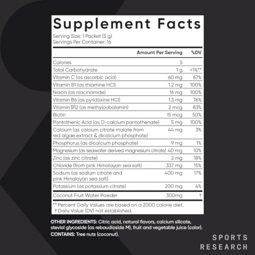 Sports Research Hydrate Electrolytes Powder – Electrolyte-Rich Formula: Contains key electrolytes like sodium, – Image 1