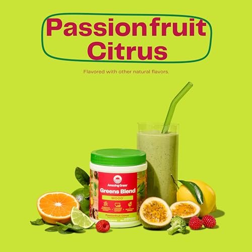 Amazing Grass Greens Blend Mood, Super Greens Powder Smoothie Mix for Stress Support, L-Theanine, Relaxation, Spirluna, Probiotics, Passionfruit Citrus, 30 Servings, 7.4 Ounce (Packaging May Vary) - görsel 11