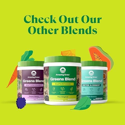 Amazing Grass Greens Blend Mood, Super Greens Powder Smoothie Mix for Stress Support, L-Theanine, Relaxation, Spirluna, Probiotics, Passionfruit Citrus, 30 Servings, 7.4 Ounce (Packaging May Vary) - görsel 1
