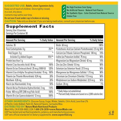 Nature Made Advanced Multivitamin Gummies for Adults, Women's and Men's Multivitamin Gummies with Magnesium Citrate, Calcium & B Vitamins, Daily Support, 90 Gummies, 30 Day Supply - görsel 8