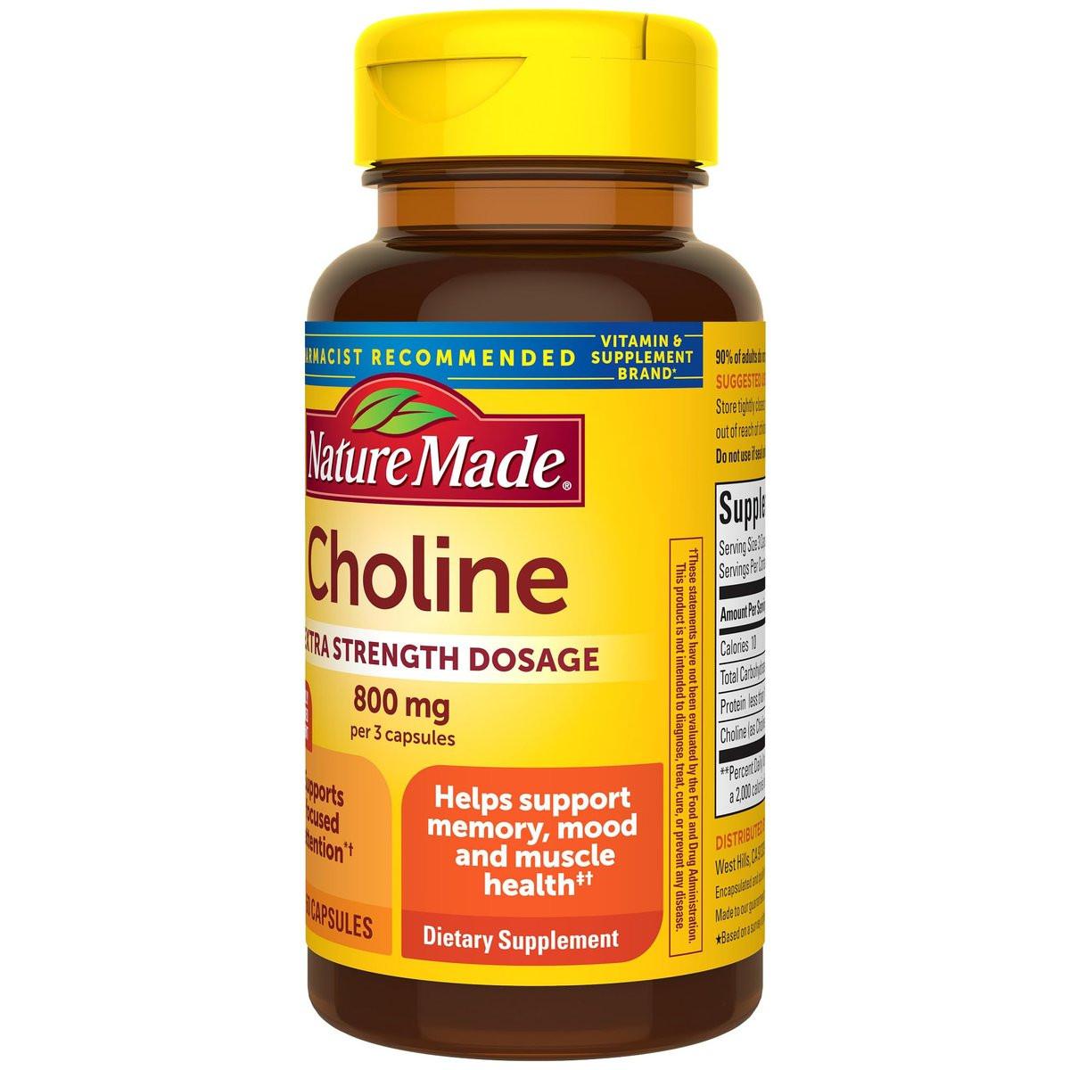 Nature Made Extra Strength Dosage Choline Supplements 800 Mg Per 3 Capsules, Brain Health, Mood, Muscle & Liver Support, Vegetarian, 60 Capsules, 20 Day Supply - görsel 4