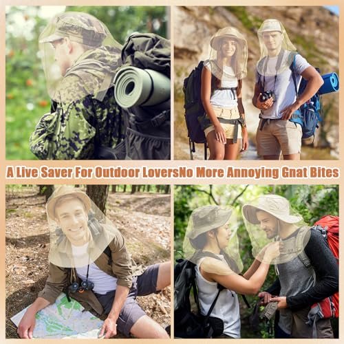 HESTYA 4 Pack Mosquito Bug Net Mesh for Head Mosquito Net Face Fly Netting Hood from Insect Bugs Gnats for Outdoor (Beige) - görsel 15